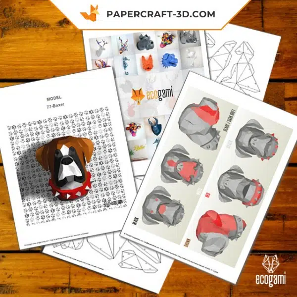 Papercraft 3d chien boxer, weergave 3