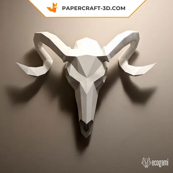 Papercraft cráneo de carnero en origami 3D