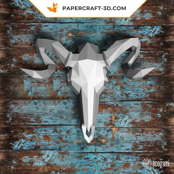 Papercraft cráneo de carnero en origami 3D, vista posterior