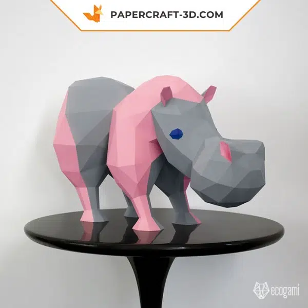Papercraft trophée tête d’hippopotame en origami 3D