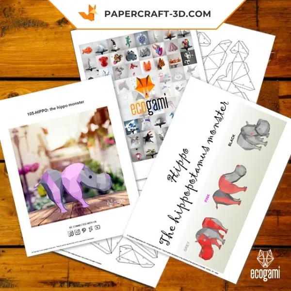 Papercraft 3d hippopotame, weergave 5