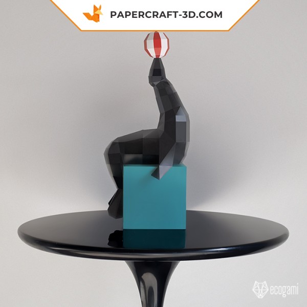 Papercraft de leão-marinho em origami 3D Papercraft de leão-marinho em origami 3D