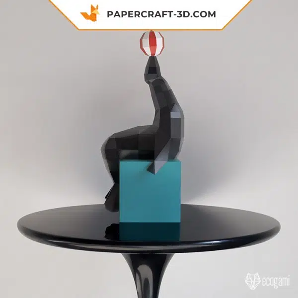 Papercraft de leão-marinho em origami 3D