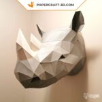 Papercraft de cabeça de rinoceronte em origami 3D