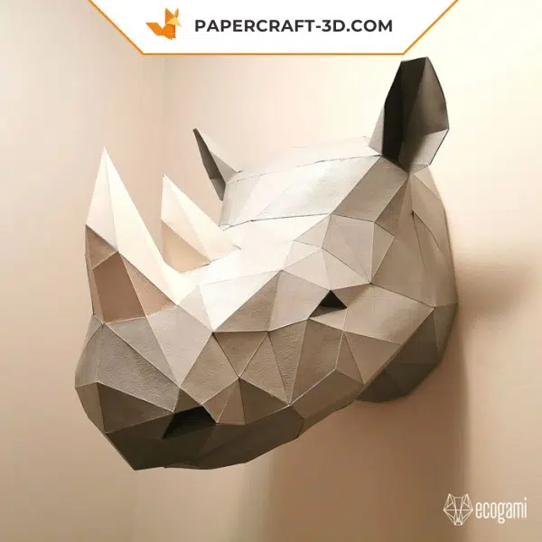 Papercraft weißer Nashornkopf als Origami