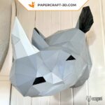 Papercraft de cabeça de rinoceronte em origami 3D