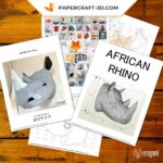 Papercraft de cabeça de rinoceronte em origami 3D