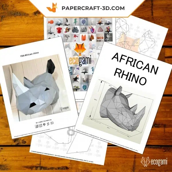 Papercraft 3d rhinocéros africain, weergave 4