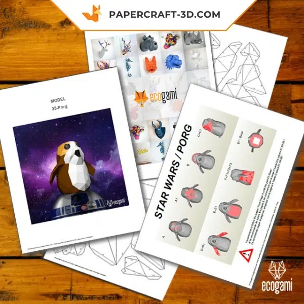 Papercraft Porg di Star Wars in origami, vista posteriore
