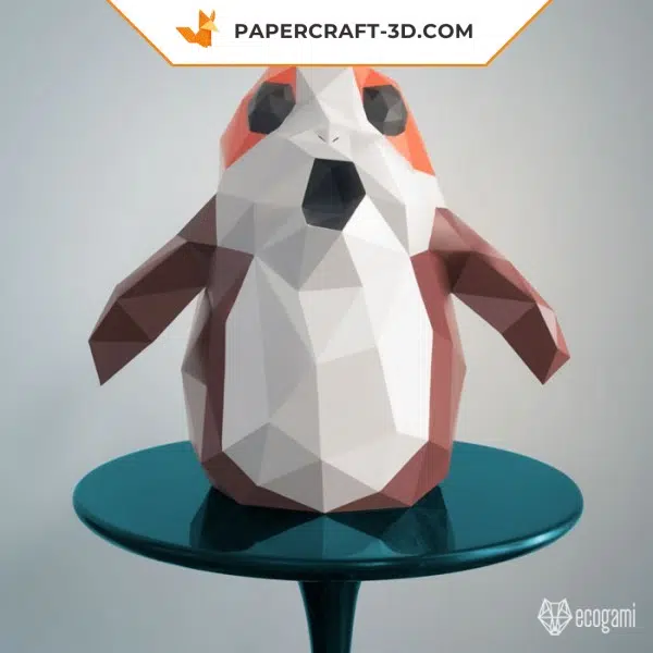 Papercraft of Star Wars porg in 3D origami