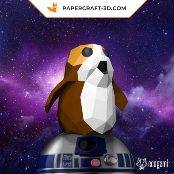 Papercraft of Star Wars porg in 3D origami