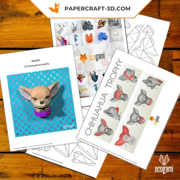 Papercraft 3d tête de chihuahua, weergave 4