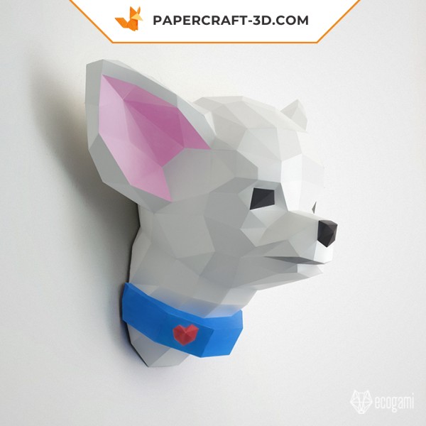 Papercraft chihuahua head in origami