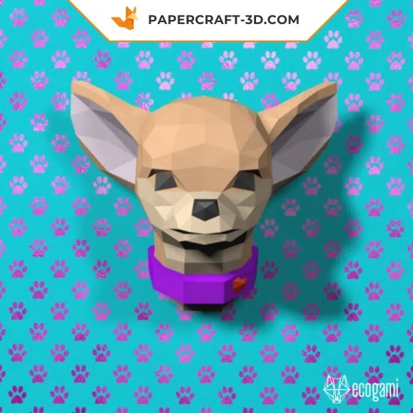 Papercraft 3d tête de chihuahua, weergave 3