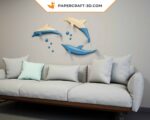 Papercraft de dauphins sautant en origami 3D