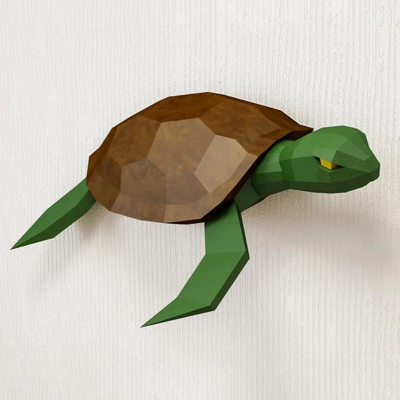 Papercraft half turtle wall origami 3D