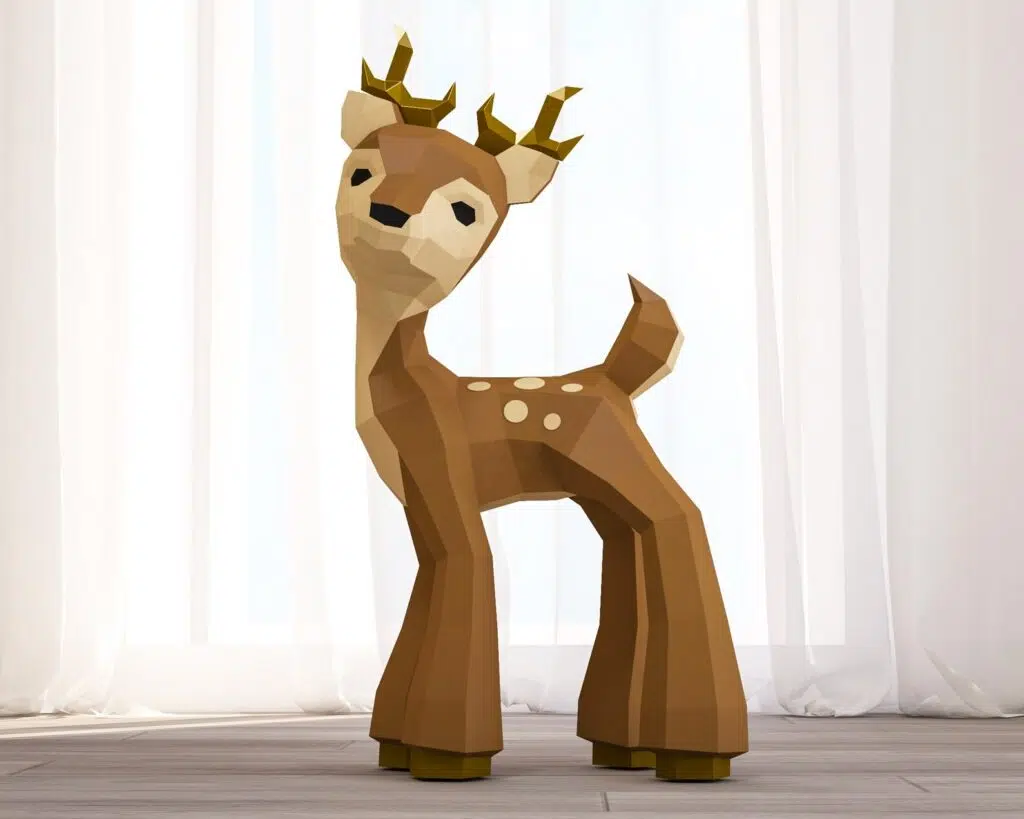 Papercraft de faon en origami, weergave 3