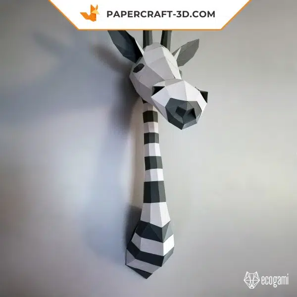 Papercraft de trophée girafe cartoon en origami 3D