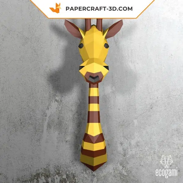 Papercraft de trophée girafe cartoon en origami 3D