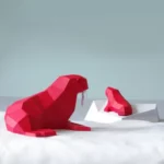 Papercraft de morse avec bébé en origami 3D