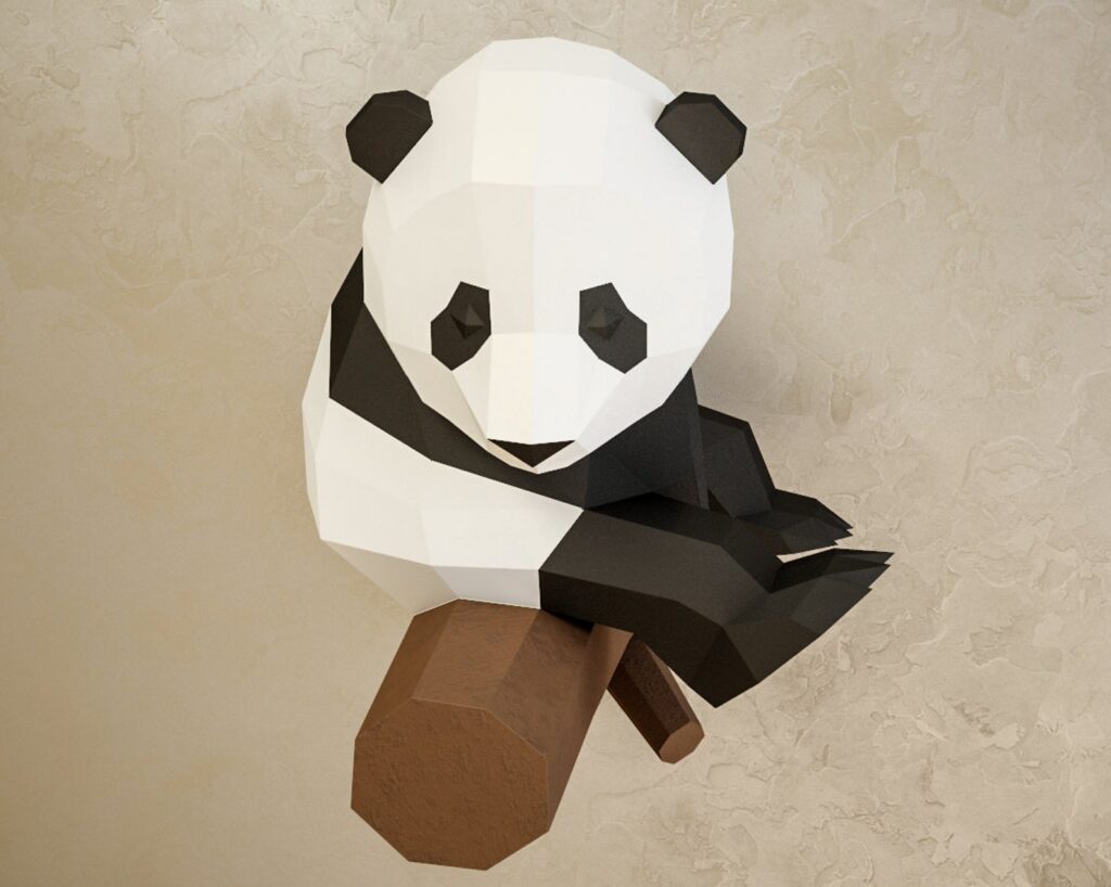 Papercraft panda sulla sua branca in origami 3D
