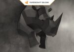 Papercraft demi rhinocéros mural en origami 3D