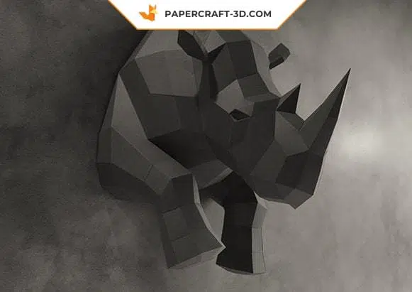 Papercraft demi rhinocéros mural en origami 3D, weergave 2