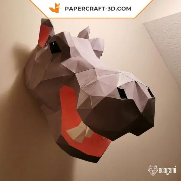 Papercraft tête d’hippopotame murale : modèle 3D DIY pour une déco originale, weergave 2
