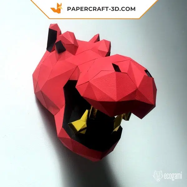 Papercraft tête d’hippopotame murale : modèle 3D DIY pour une déco originale, weergave 4