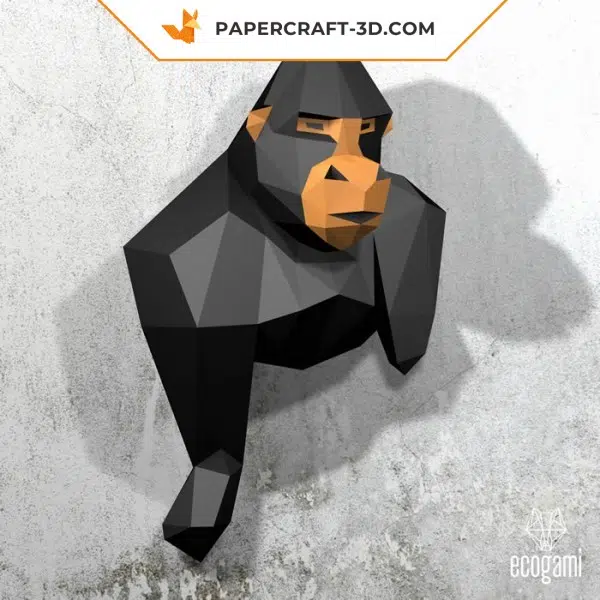 Papercraft-Gorilla-Wandtrophäe aus Origami