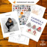 Papercraft de troféu gorila em origami 3D
