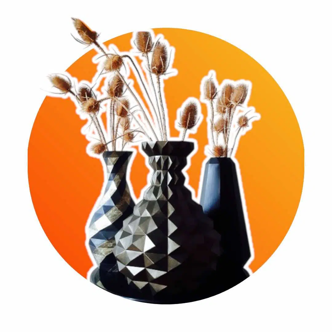 Papercraft origami flower vases, assembled