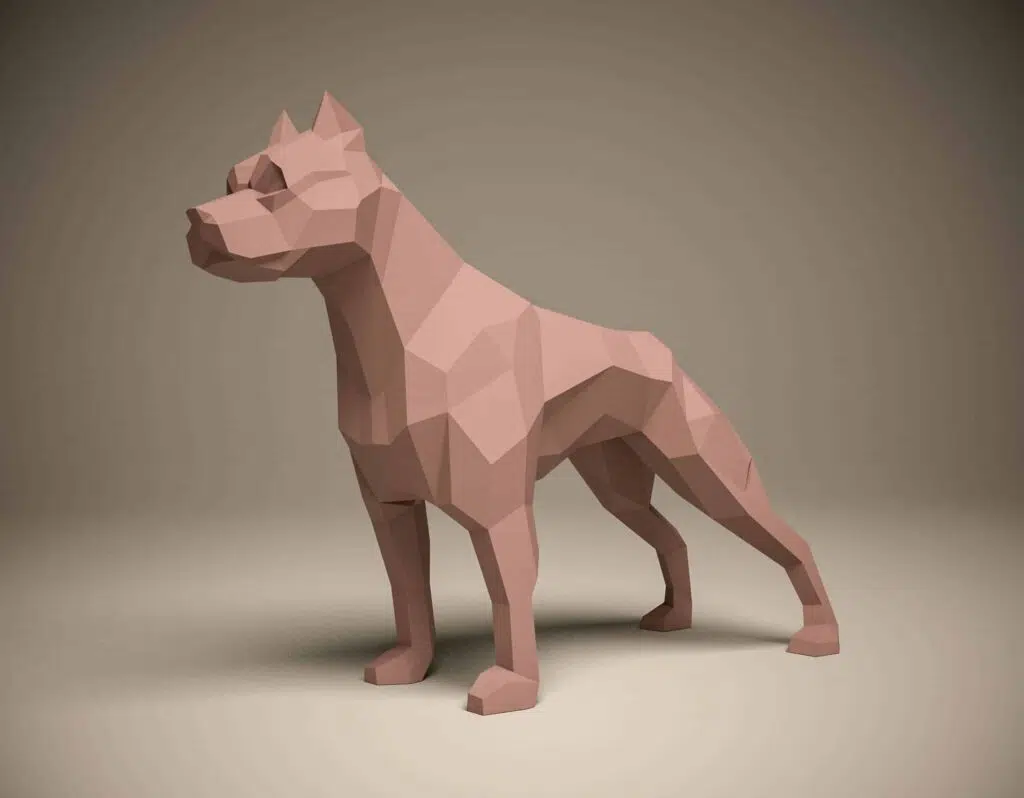 Pitbull papercraft 3D in agressieve houding, 3D-model