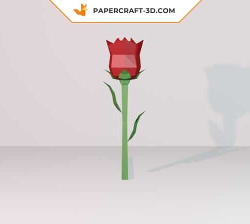 3D origami red rose papercraft