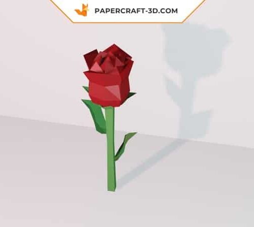 3D origami red rose papercraft
