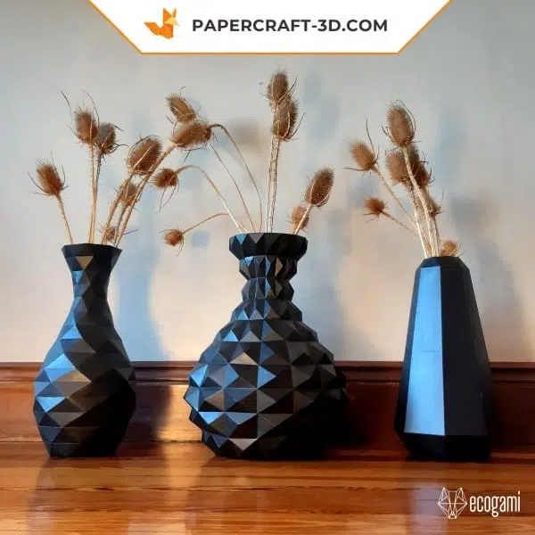 Papercraft origami flower vases, side view