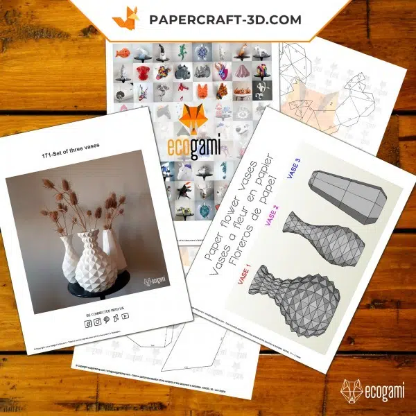 Papercraft origami flower vases