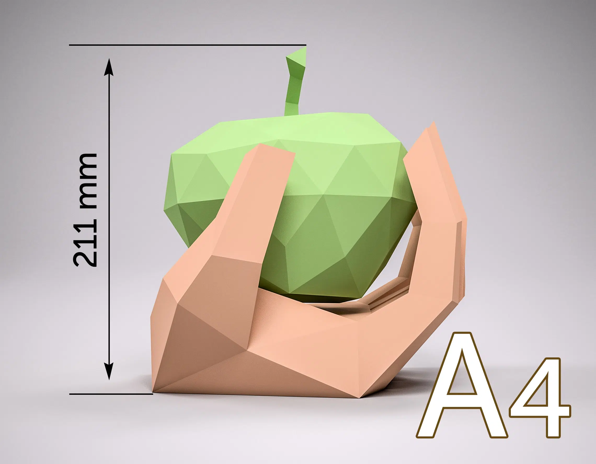 Hand met appel papercraft origami 3D, weergave 7