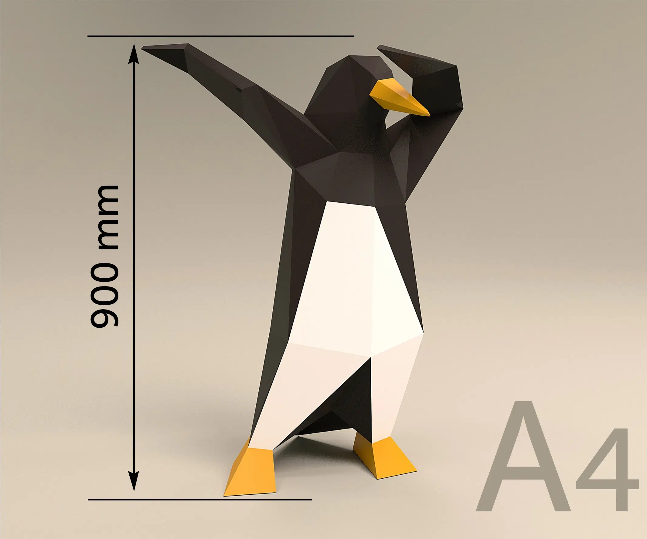 3D origami pinguïn die dabt, weergave 8