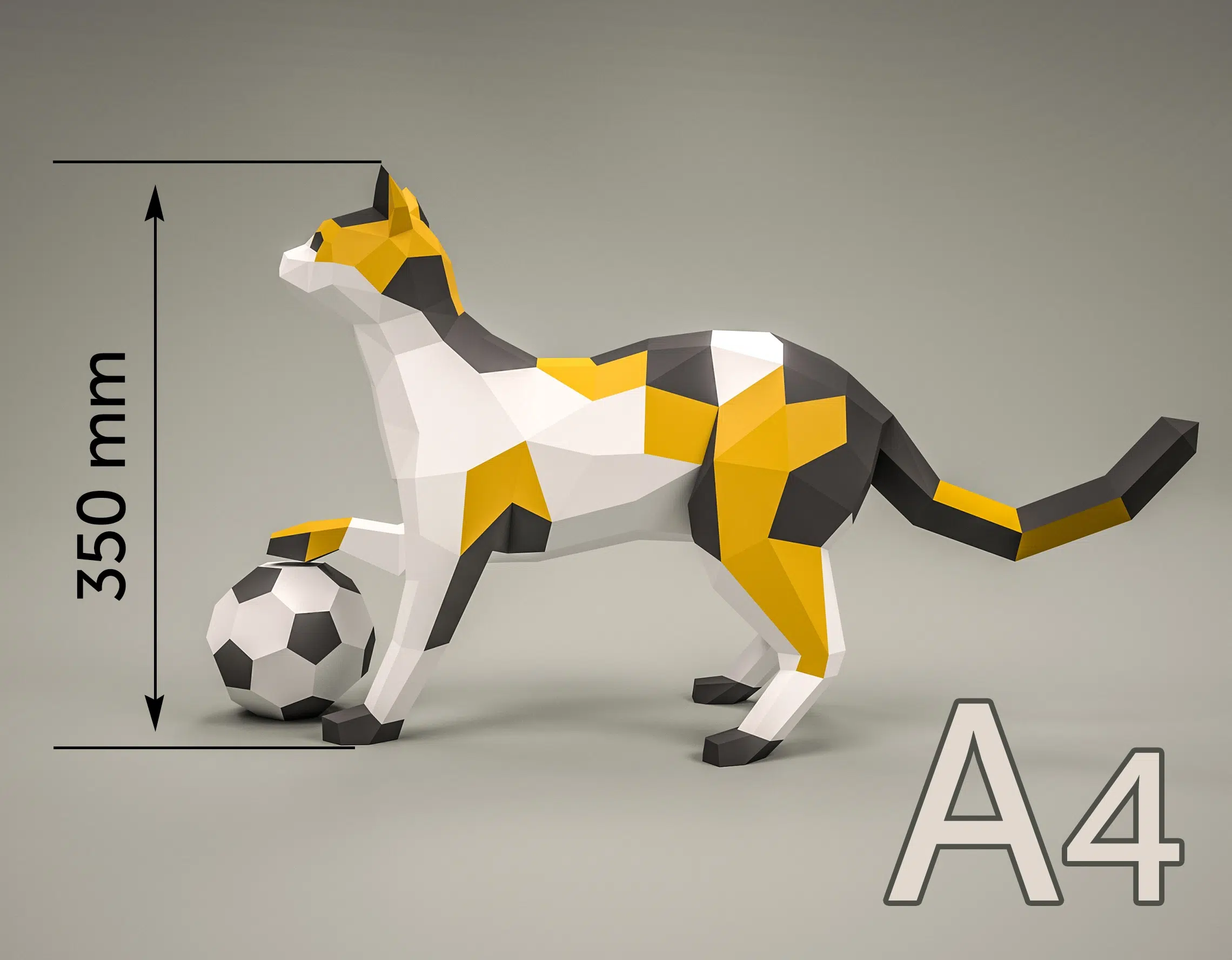 3D Origami Cat with Ball Papercraft, view 6