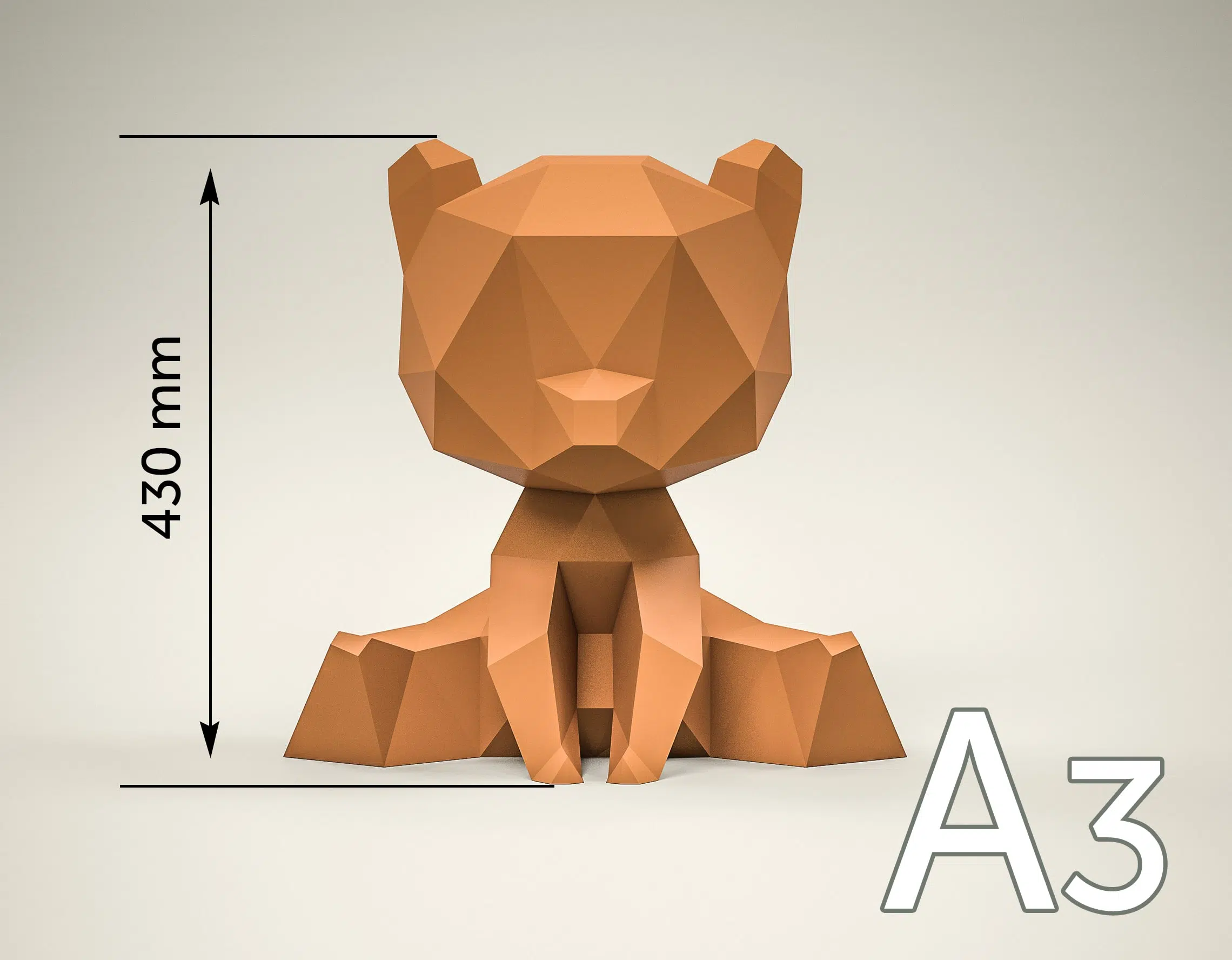 Papercraft de ursinho em origami 3D, vista 2