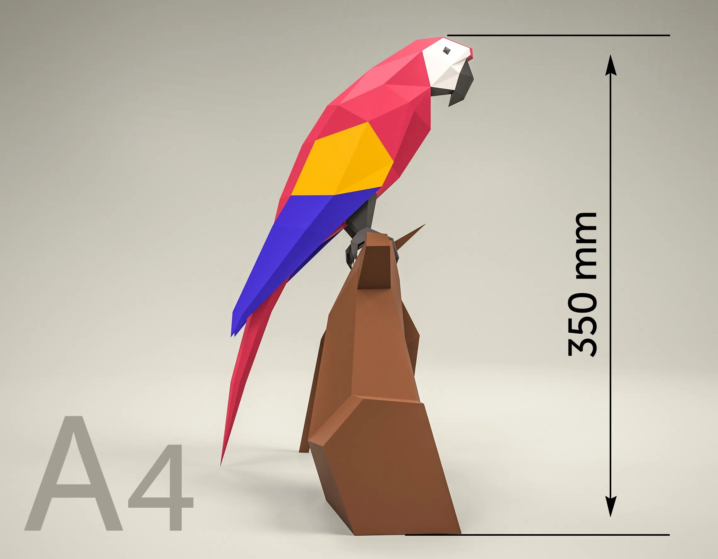 Papercraft papegaai in 3D origami, weergave 7