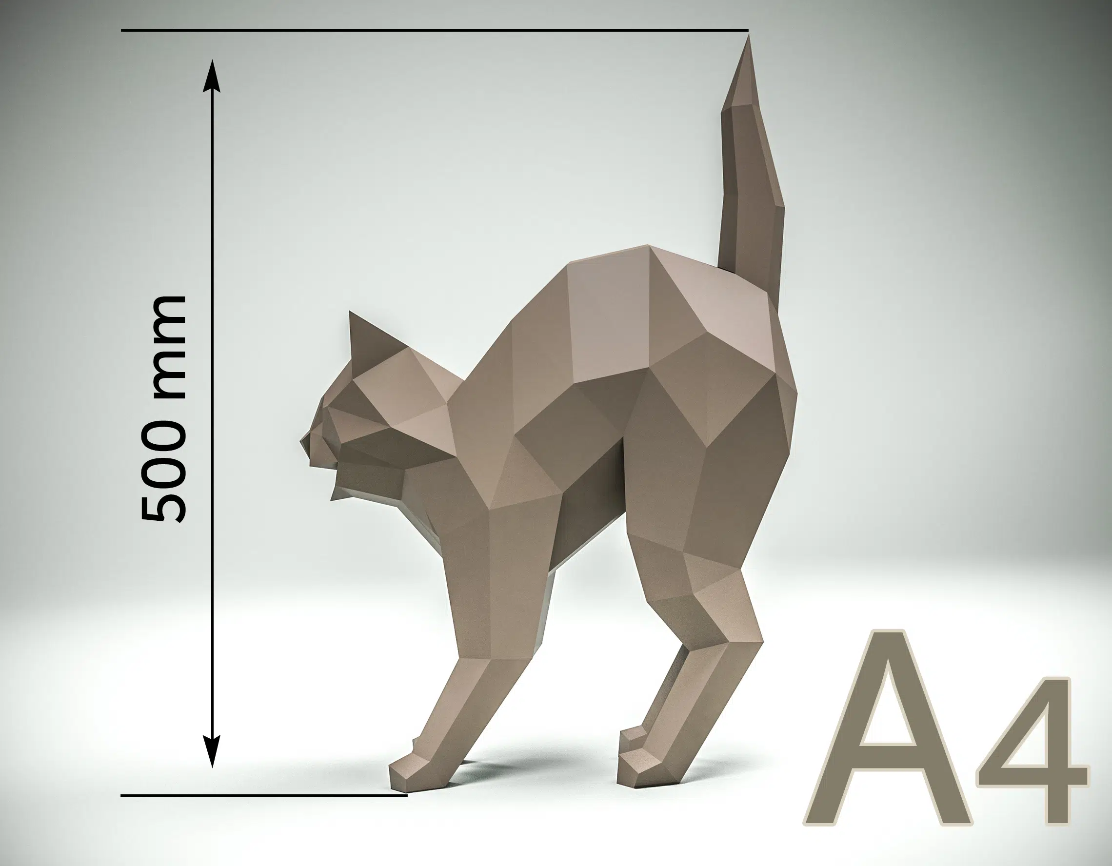 3D-papercraft van een kat met ronde rug, weergave 6
