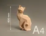 Papercraft di gatto seduto in origami 3D, dettaglio, vista 2