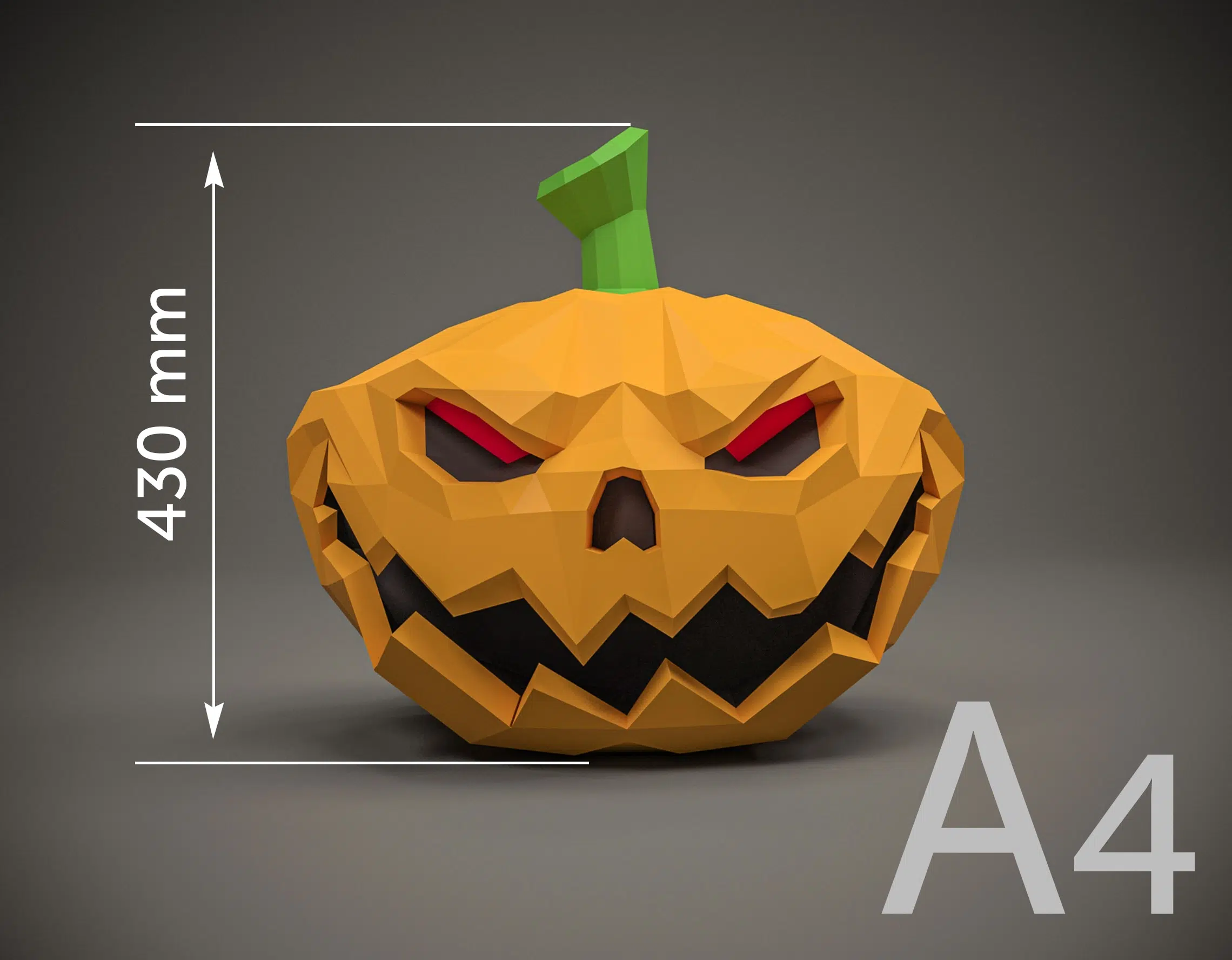 Papercraft de abóbora para Halloween em origami 3D, vista 2