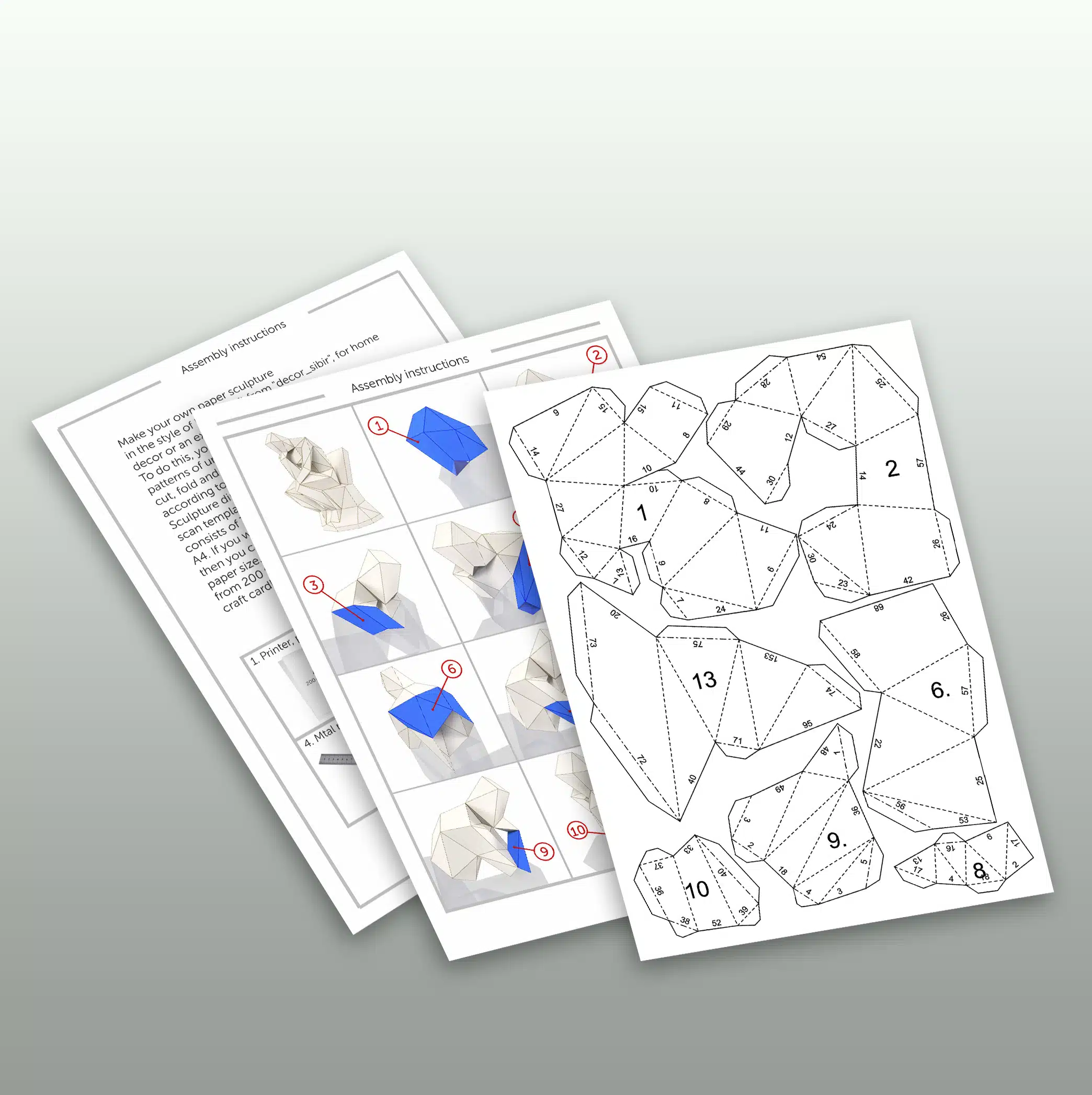 Papercraft do Pensador em origami, modelo 3D