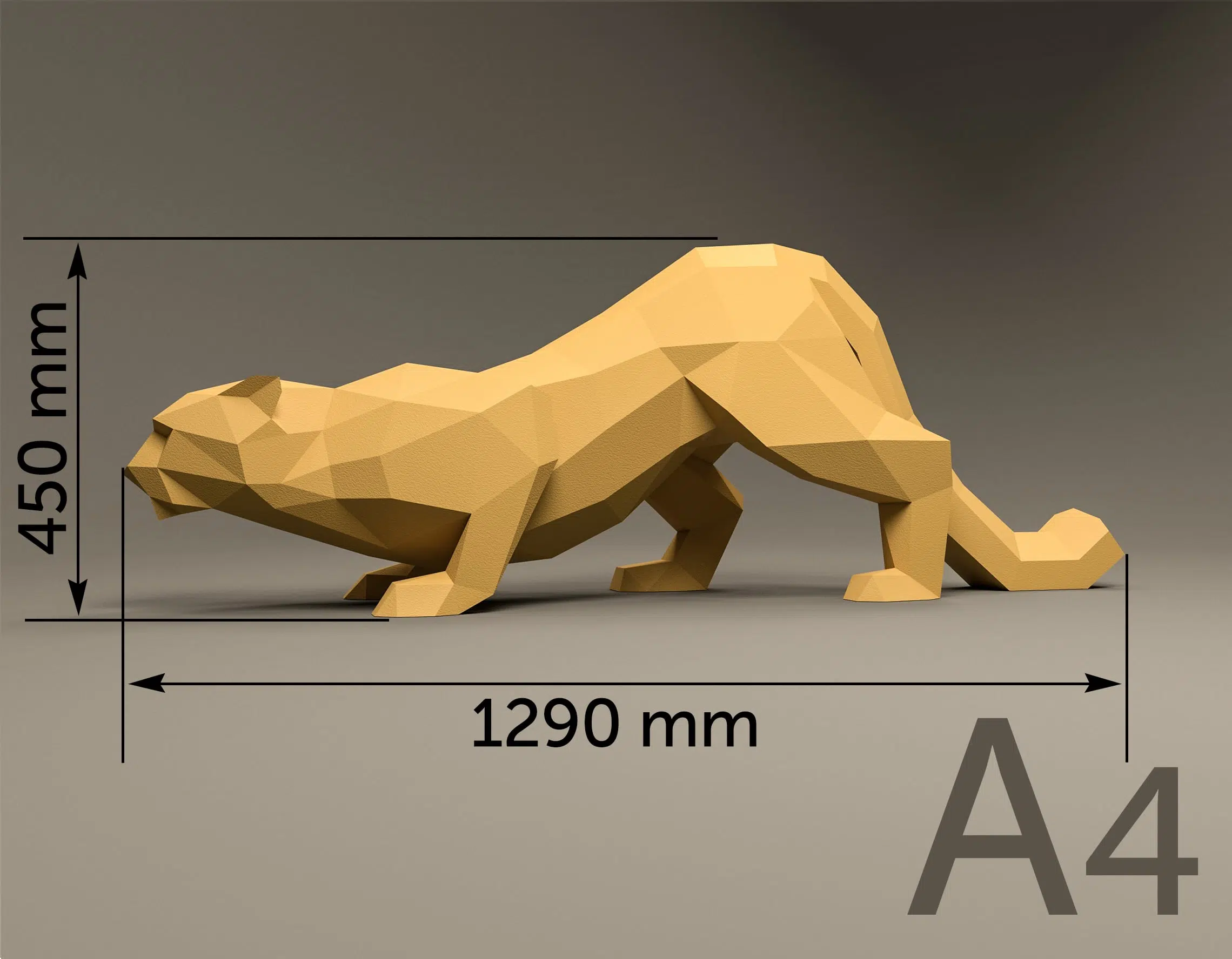 Papercraft luipaard gehurkt in 3D origami, weergave 6