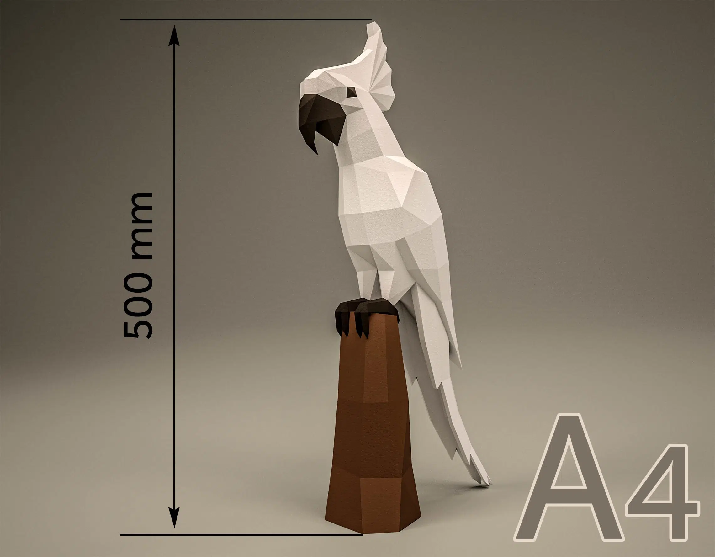 3D origami papieren papegaai wit, weergave 7