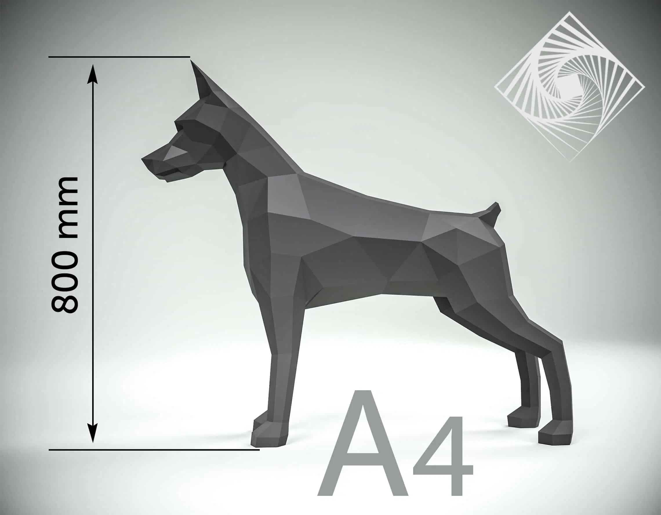 Dobermann Papercraft Origami 3D, montiert