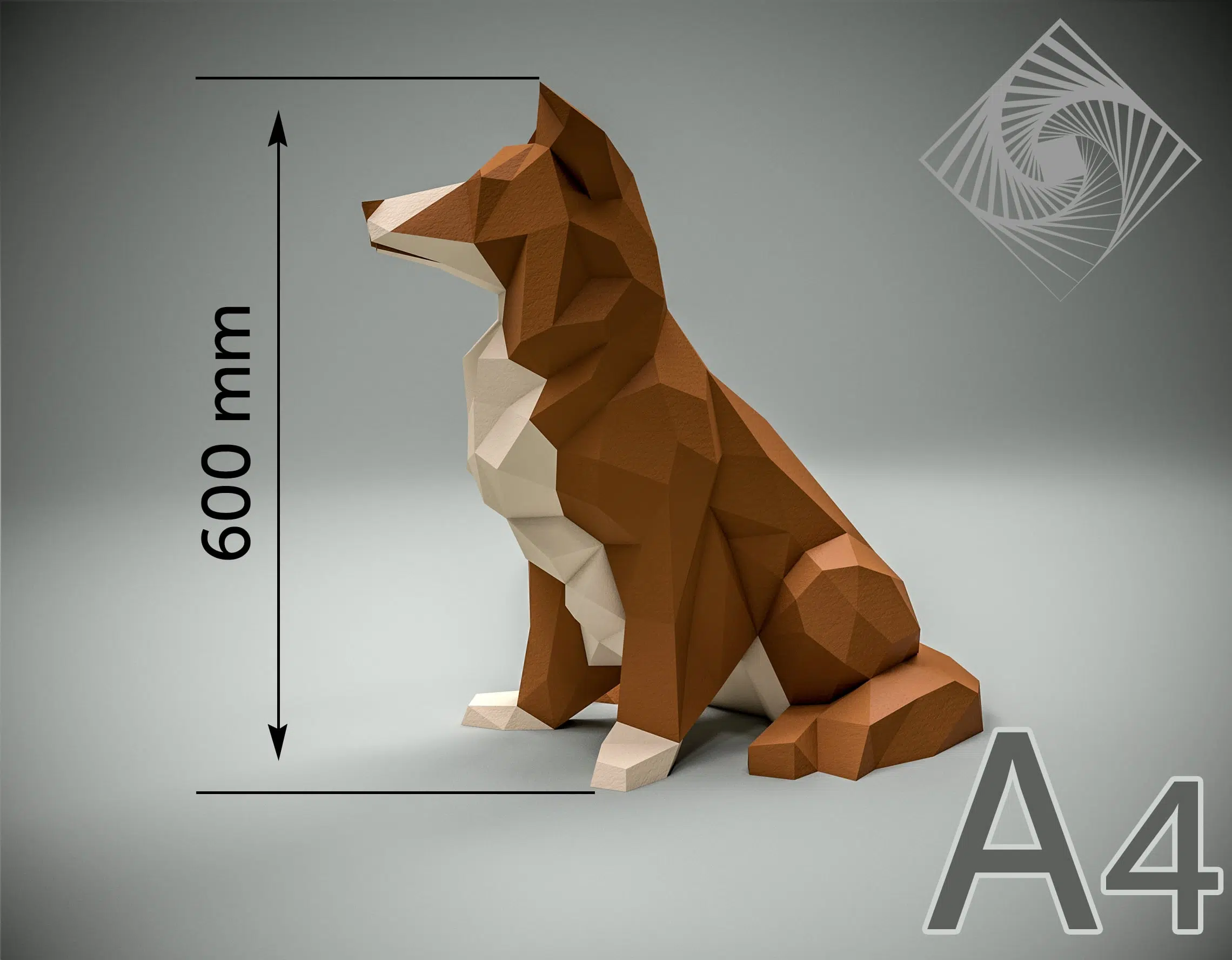 Border Collie Papercraft als 3D-Origami, Ansicht 2